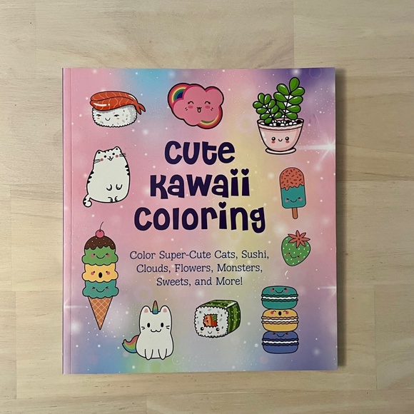 Cute Kawaii Coloring: Color Super-Cute Cats, Sushi, Clouds, Flowers, & Sweets - Picture 1 of 11